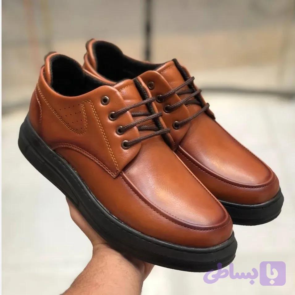 کفش روزمره مردانه چرم صنعتی مدل رایان عسلی