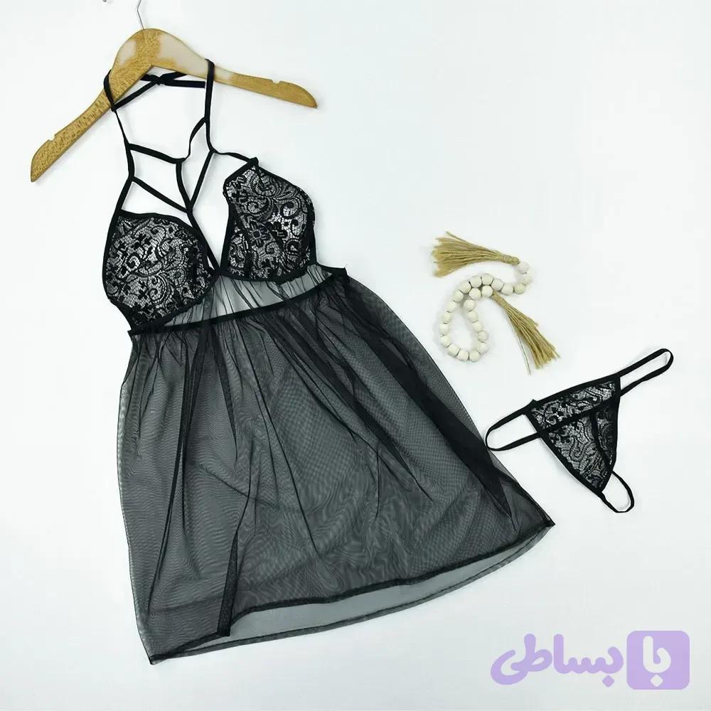 ست لباس خواب زنانه تور به همراه شورت لامبادا فری سایز