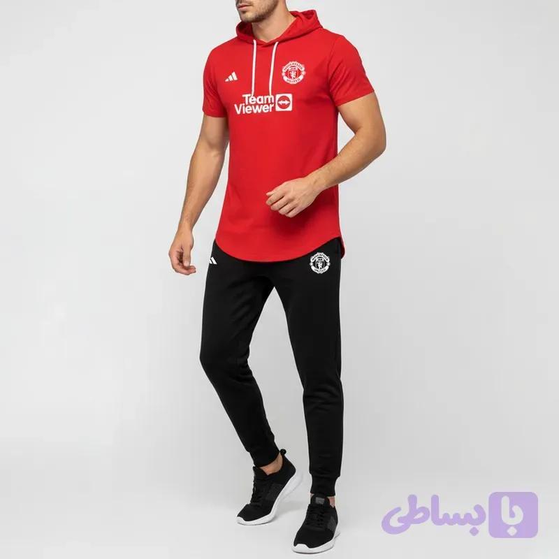 ست تی شرت و شلوار مردانه مدل man پنبه ای دو تکه آستین کوتاه کلاهدار
