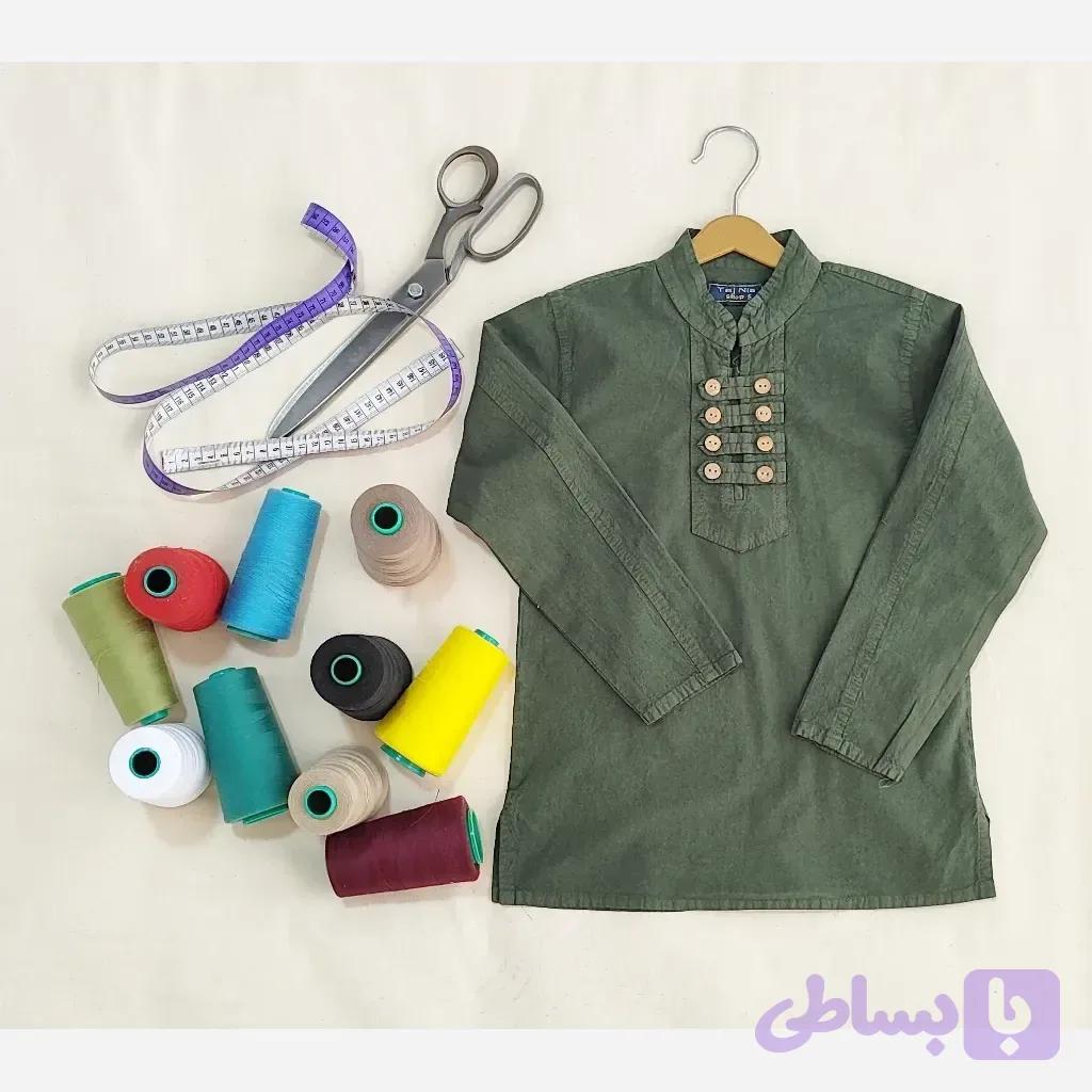 پیراهن پسرانه الیاف طبیعی مدل آرشا رنگ سبزآبی سایز 4 تا 8