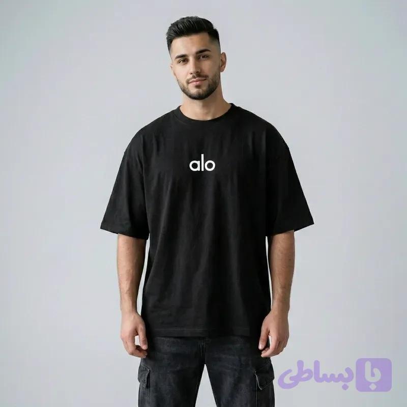 تی شرت اورسایز مردانه یقه گرد آستین سه ربع طرح حروف پنبه یکرو