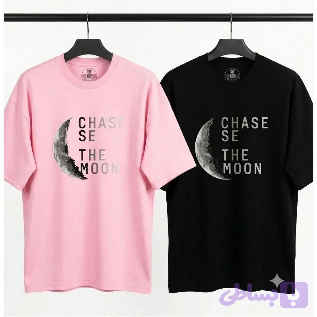 تیشرت نخ پنبه مردانه و زنانه فانتزی CHASE THE MOON رنگ مشکی و صورتی