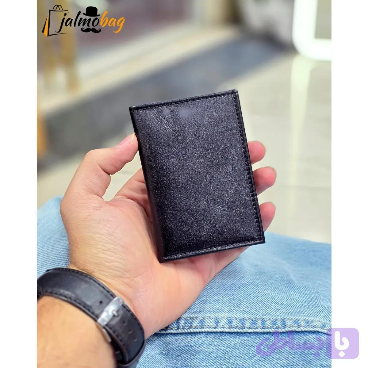 جاکارتی چرم طبیعی گاوی مدل برگی دارای 4 جای کارت