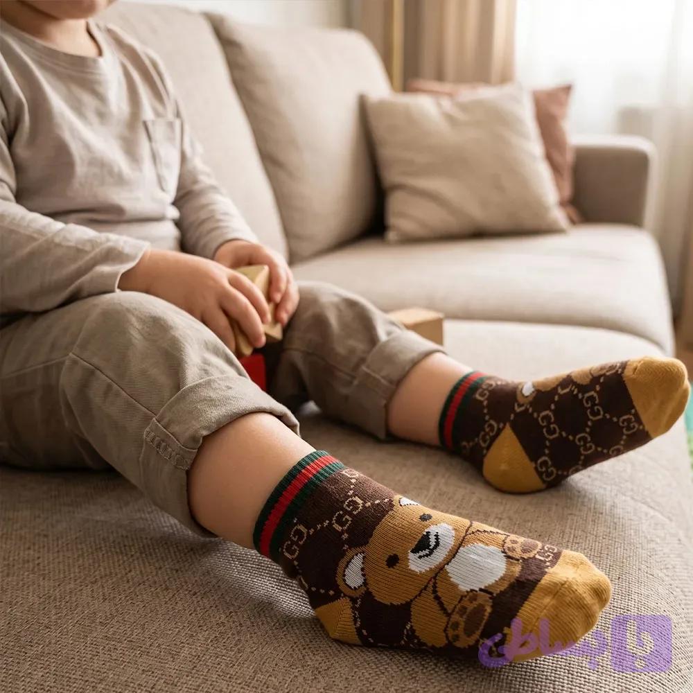 جوراب پسرانه خرسی گوچی پنبه ای
