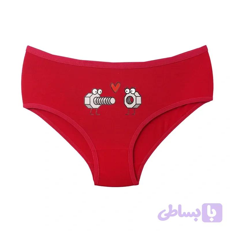 شورت زنانه اسلیپ نخ و پنبه برند EMA طرح پیچ و مهره و آدمک کارتنی