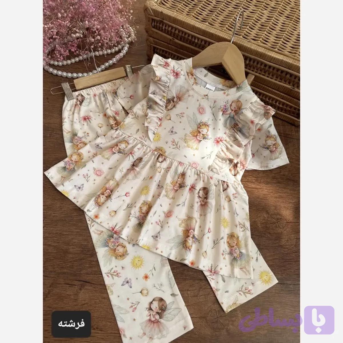 ست تیشرت و شلوار دخترانه جنس پنبه یکرو سایز 40 تا 60