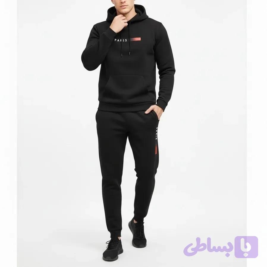 ست هودی و شلوار داخل کرک مردانه مشکی گرم پاییزه و زمستانه