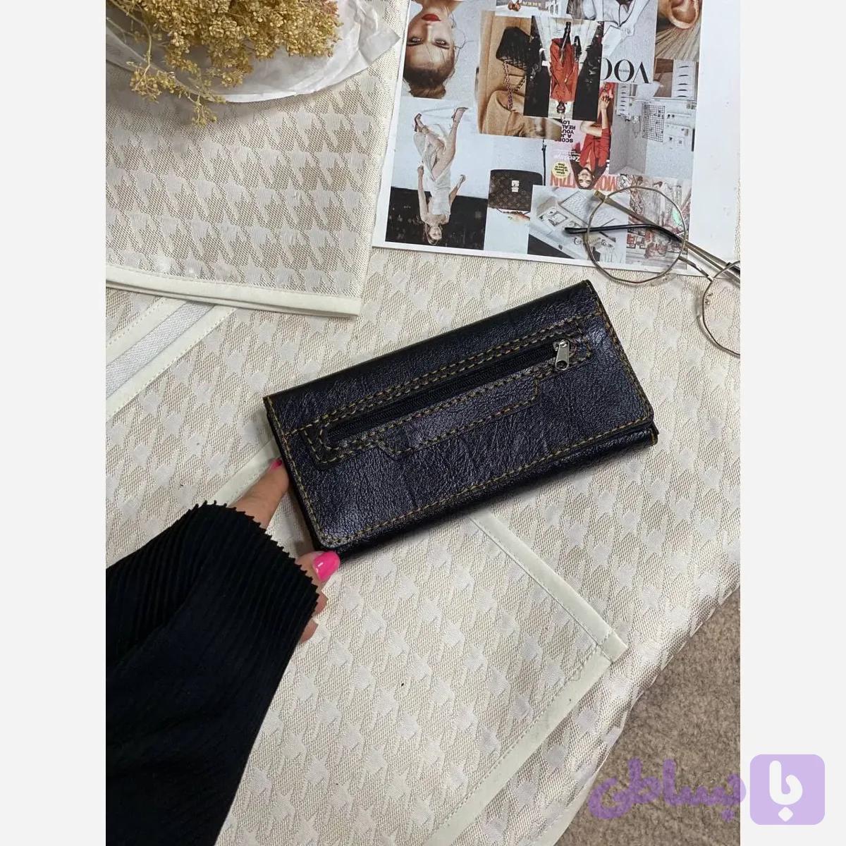 کیف پول و موبایل چرم سه لت مدل عطارد دست دوز با چرم خارجی درجه یک