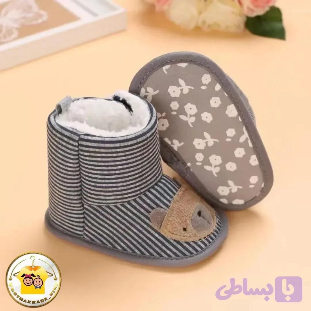 پاپوش خرسی بچگانه وارداتی تو خز کفی استپ دار مناسب نوزاد تا 24 ماه