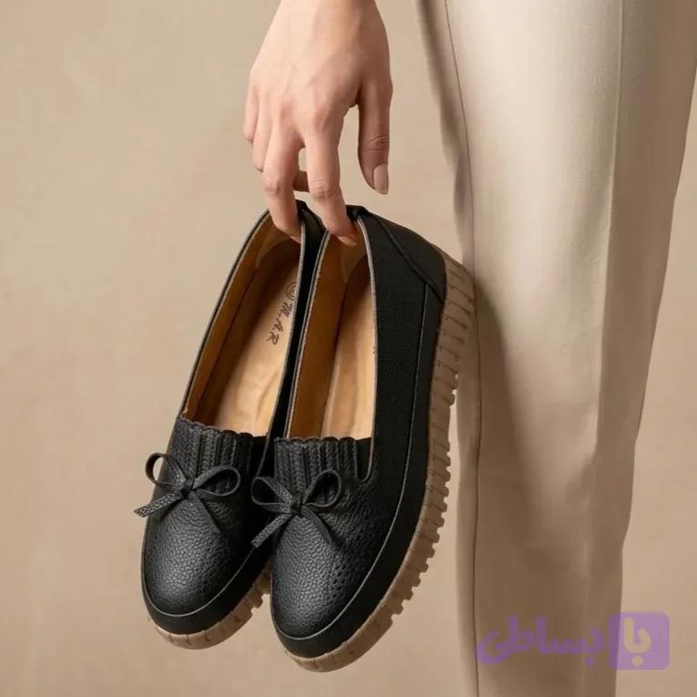 کفش چرم طبی زنانه مدل سوگل مشکی