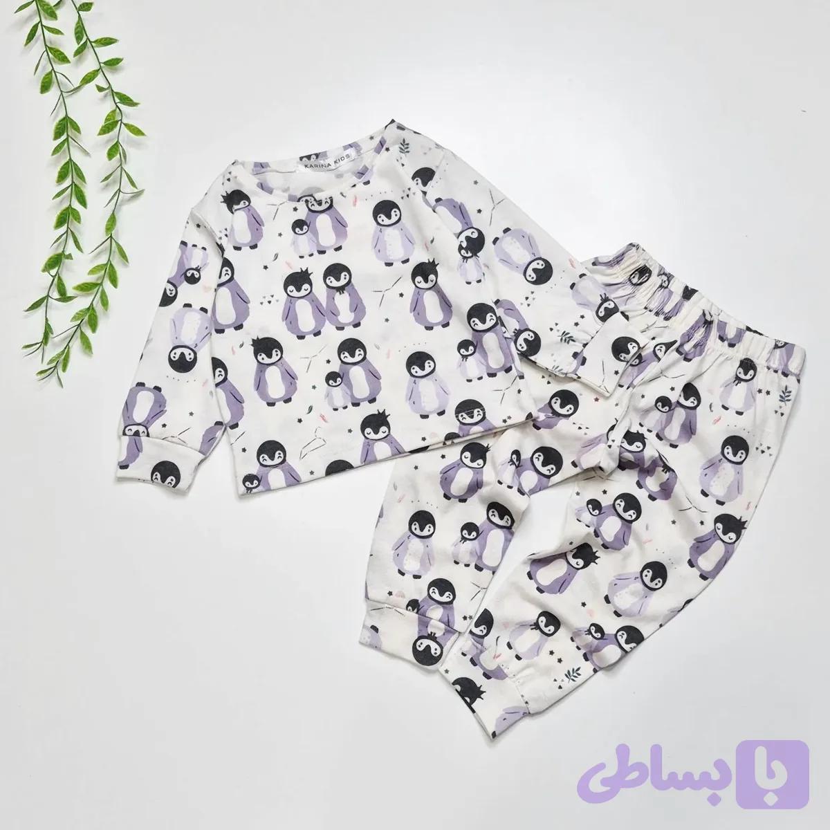 ست بلوز و شلوار راحتی بچگانه طرح پنگوئن رنگ بنفش