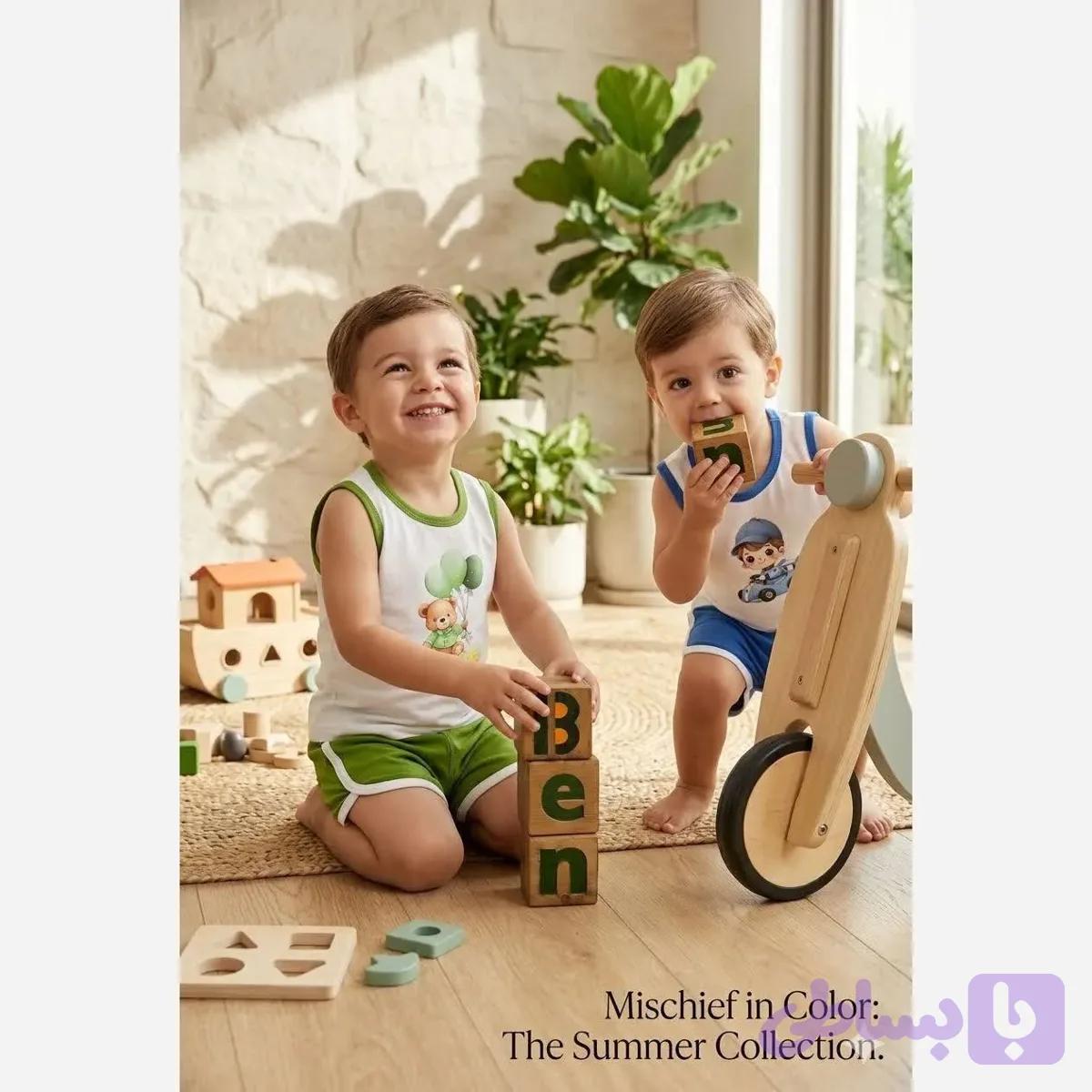 ست تاپ و شورت بچگانه پسرانه و دخترانه پنبه پلی استر درجه یک