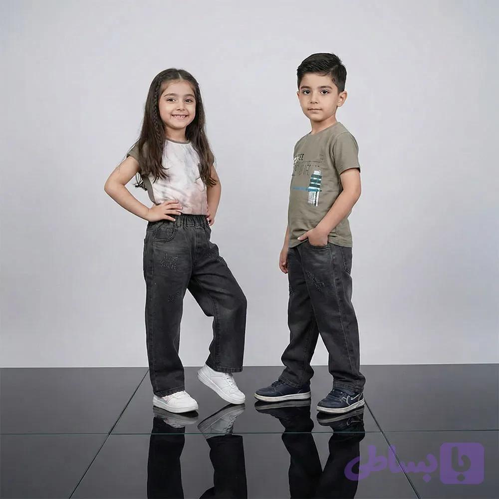 شلوار جین بگ بچه گانه زغال سنگی دخترانه و پسرانه