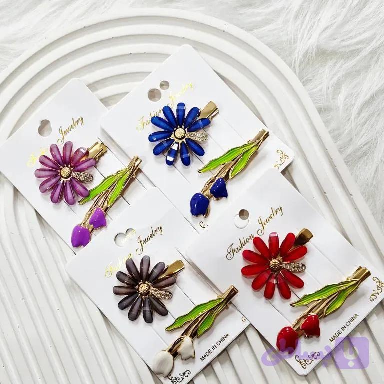 گیره مو وارداتی طرح بابونه و لاله بسته 2 عددی