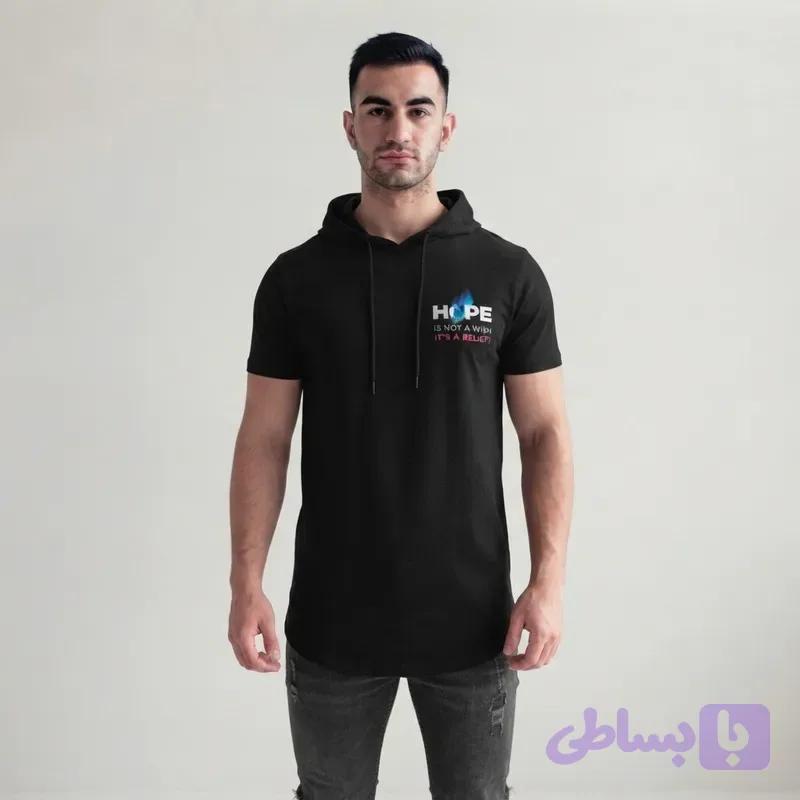 تی شرت مردانه آستین کوتاه الیاف نخی کلاه دار مدل HOPE جین وست