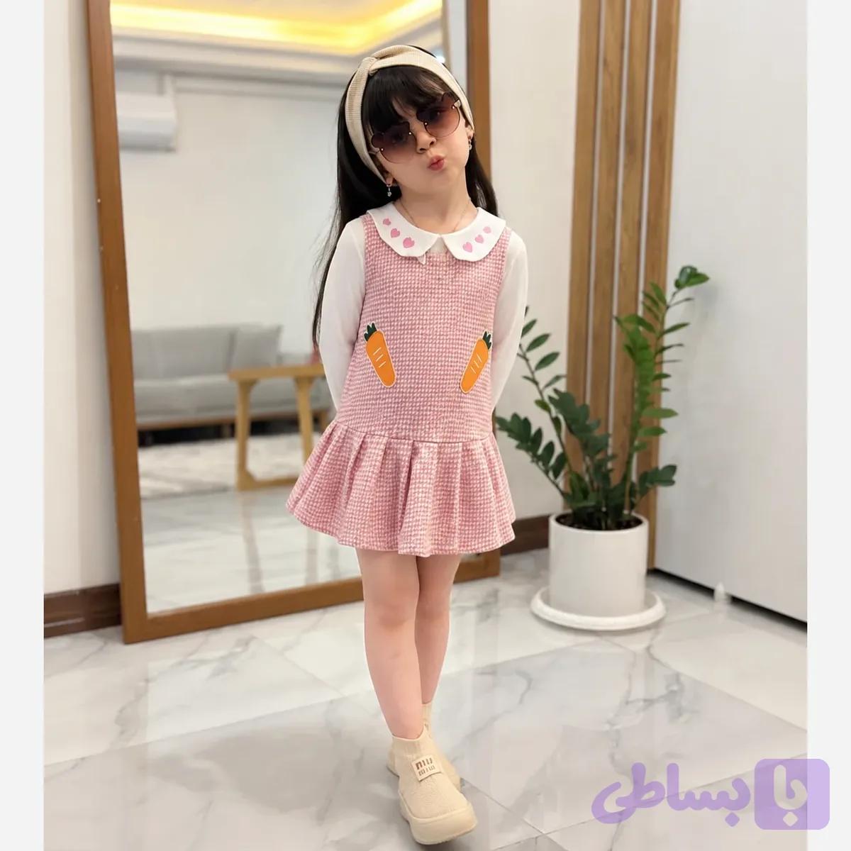 پیراهن دخترانه وارداتی پاییزه طرح هویج از 0 ماه تا 3 سال