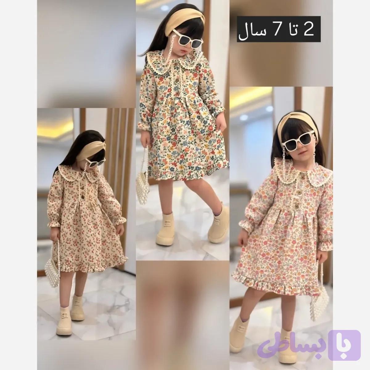 پیراهن دخترانه لینن وارداتی طرح گل مناسب 2 تا 8 سال