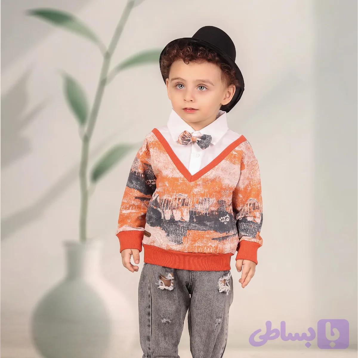 پیراهن پسرانه سلانیک ترک مناسب مهمانی 6 ماه تا 3 سال رنگ سبز سرخابی نارنجی فسفری