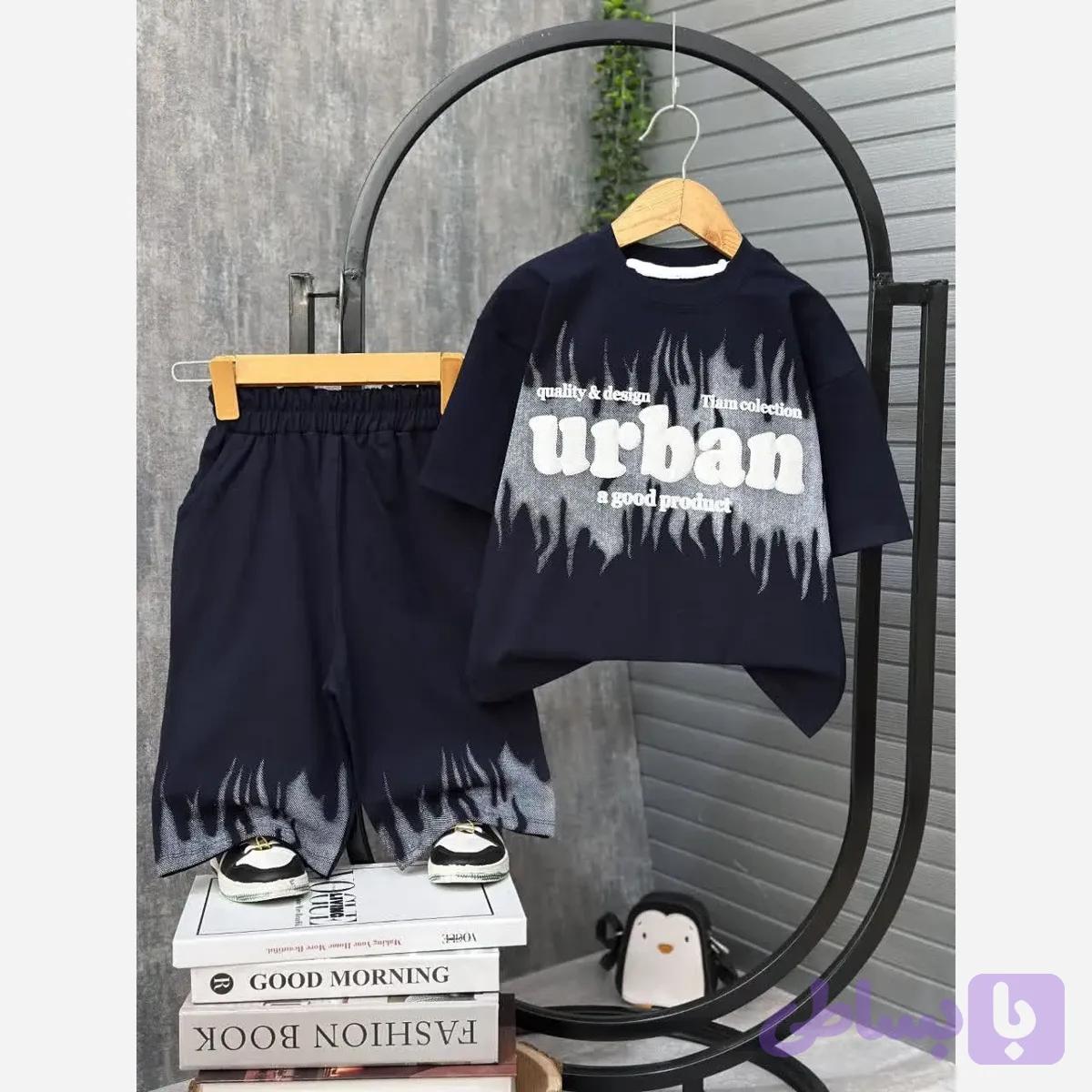 ست تیشرت و شلوارک پسرانه پنبه یک رو طرح urban