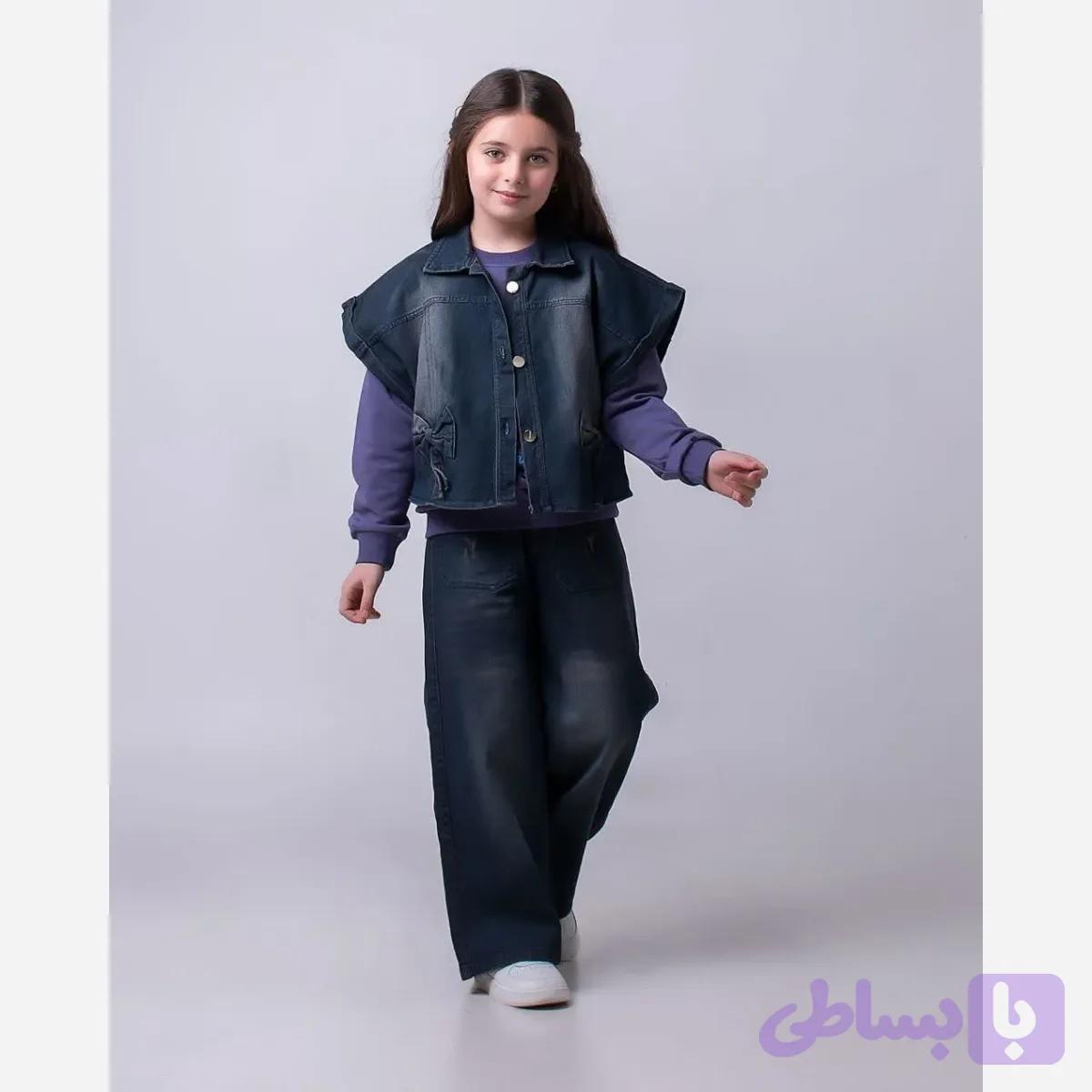 ست سه تیکه ژیله و شلوار جین دخترانه بلوز پنبه دورس