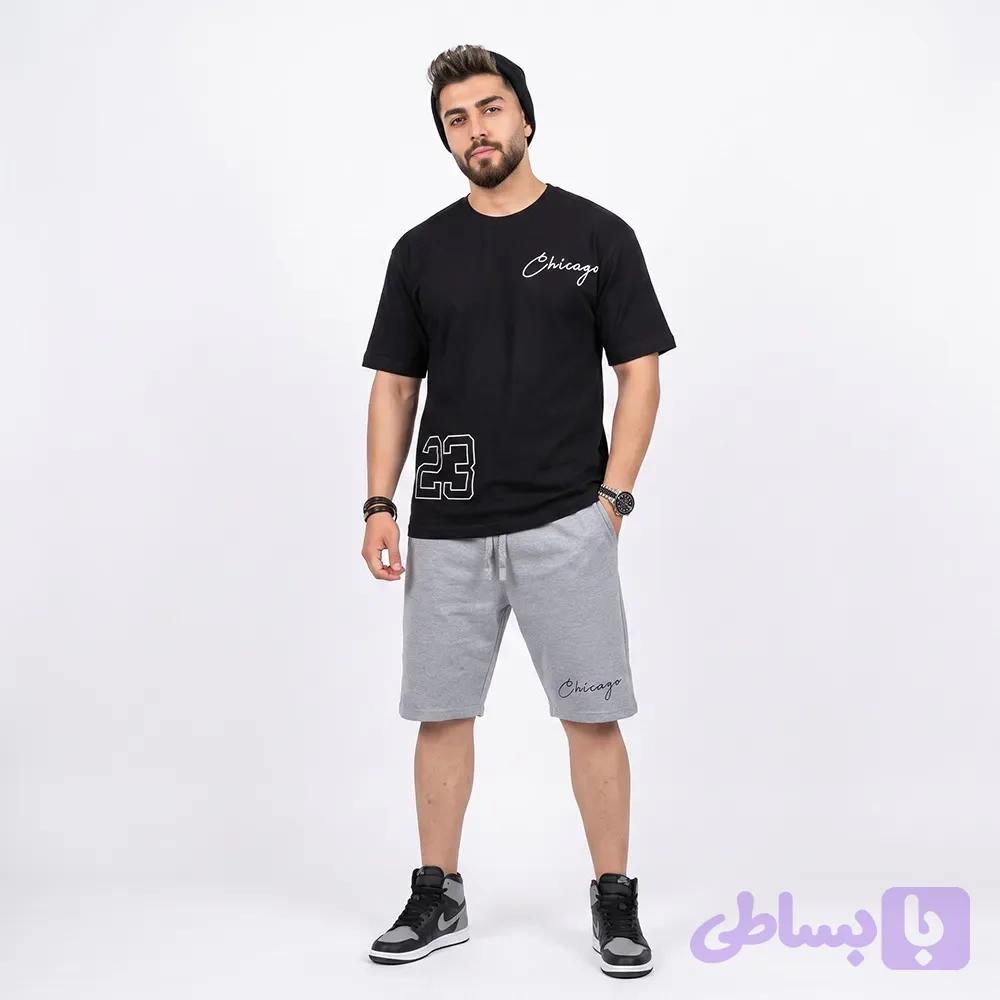 ست تیشرت و شلوارک مردانه مشکی طرح 23 جنس پنبه سوپر و گلکسی