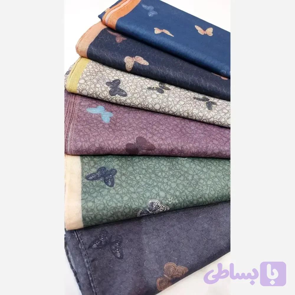 روسری زنانه نخی طرح پروانه دوردوخت قواره یک متری رنگبندی متنوع