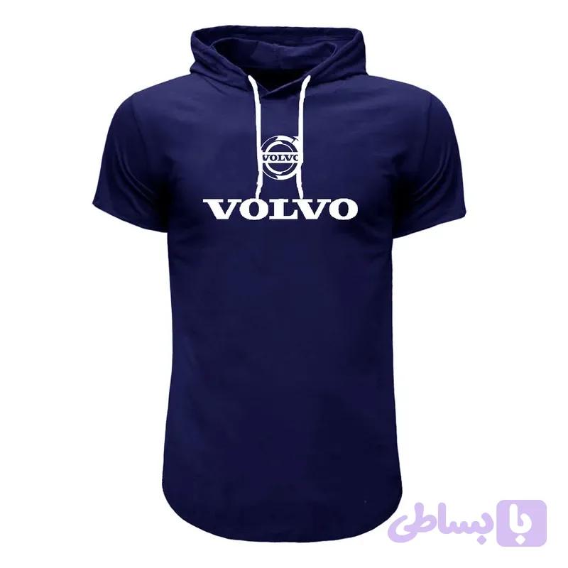 تیشرت کلاه دار مردانه طرح ولوو سورمه ای نخی اعلا سایز L XL 2XL
