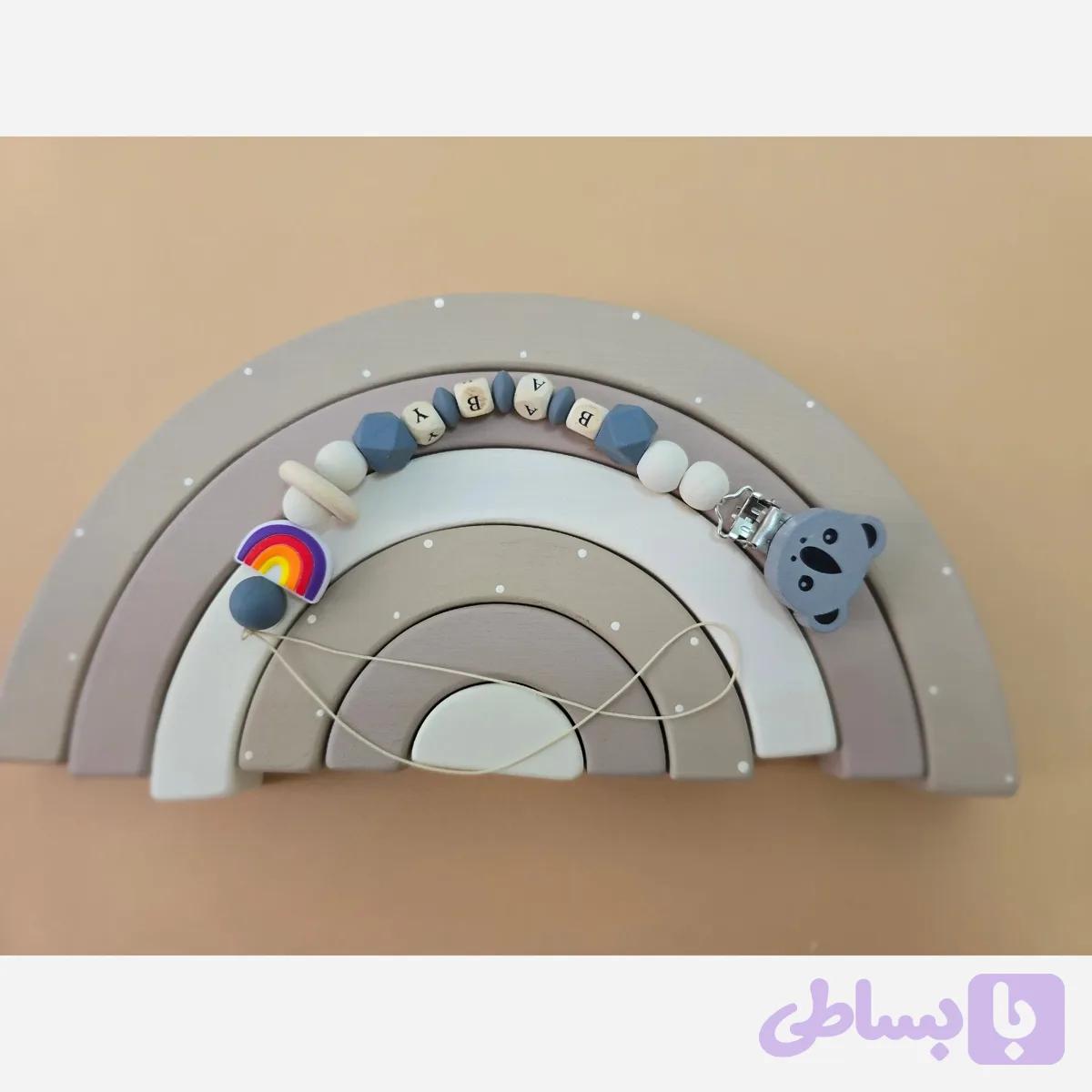 بند پستونک سیلیکونی و چوبی نوزاد آویز پستونک به لباس گیره دار