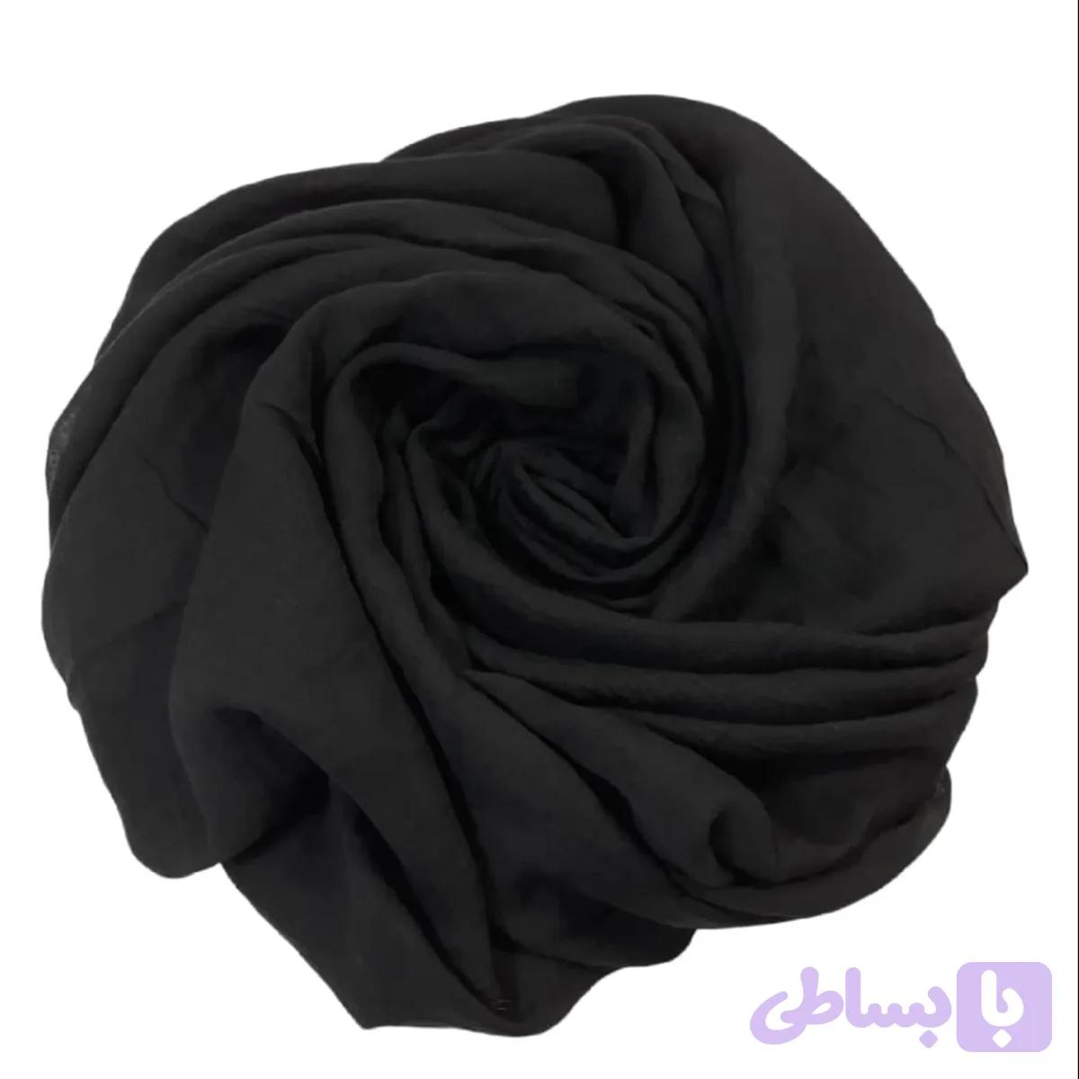 شال نخی سوپر گیاهی 3 متری مشکی و سفید طرح ساده ابعاد 80 در 250 سانتی متر
