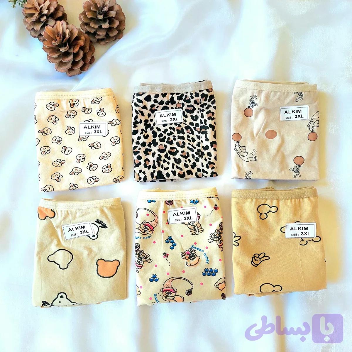 پک شورت زنانه نخی قواره دار برند آلکیم طرح عروسکی سایز XL تا 3XL