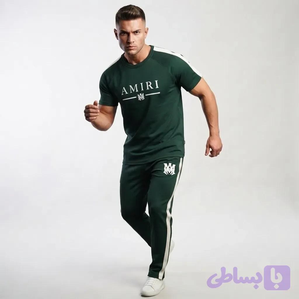 ست تیشرت و شلوار مردانه پارچه مولینه درجه یک رنگ سبز یشمی