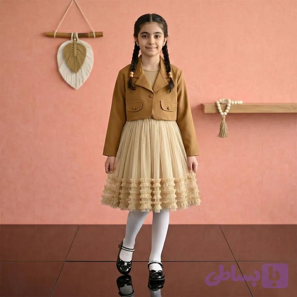 ست کت و سارافون دخترانه نسکافه ای مدل کبریتی و مازراتی