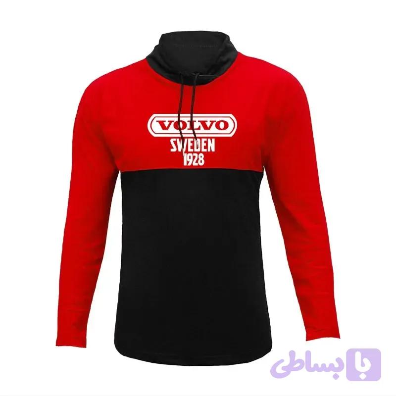 تیشرت آستین بلند مردانه جودون طرح ولوو یقه ایستاده قرمز مشکی سایز L XL XXL