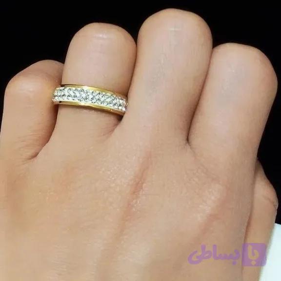 انگشتر زنانه استیل دور نگین رنگ طلایی سایز 8 و 9