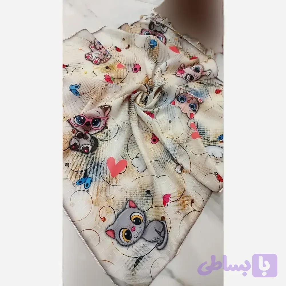 روسری ساتن دخترانه دوردوخت قواره 70 سانتی بسته دو عددی طرح فانتزی