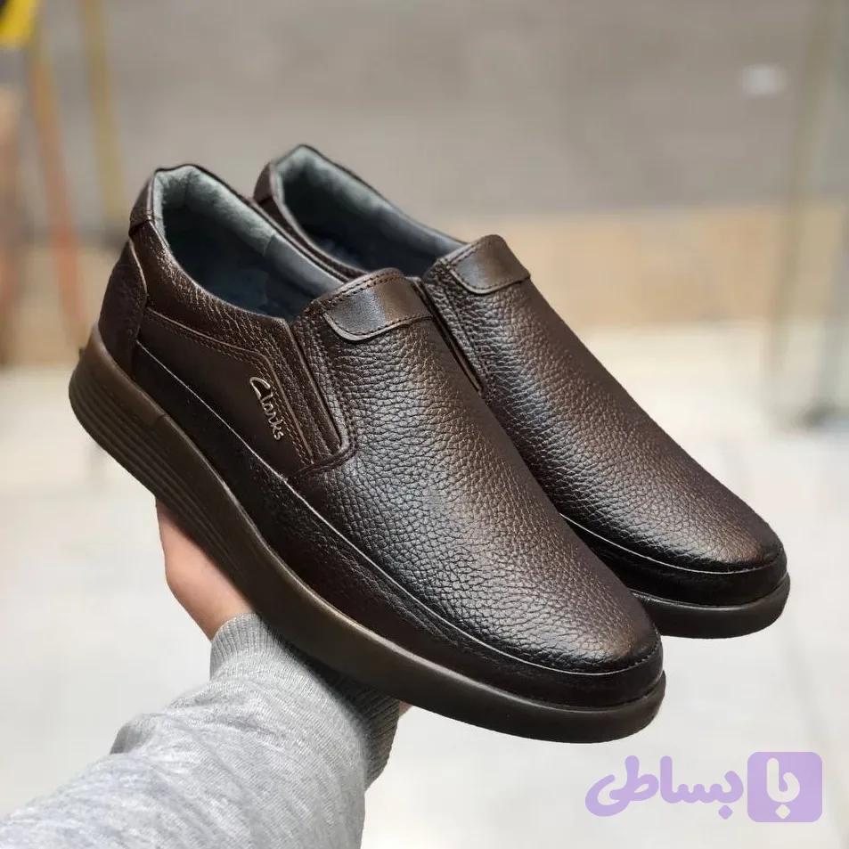 کفش چرم مردانه مشکی بی بند رویه و کفی طبی چرم طبیعی زیره پیو سبک و منعطف