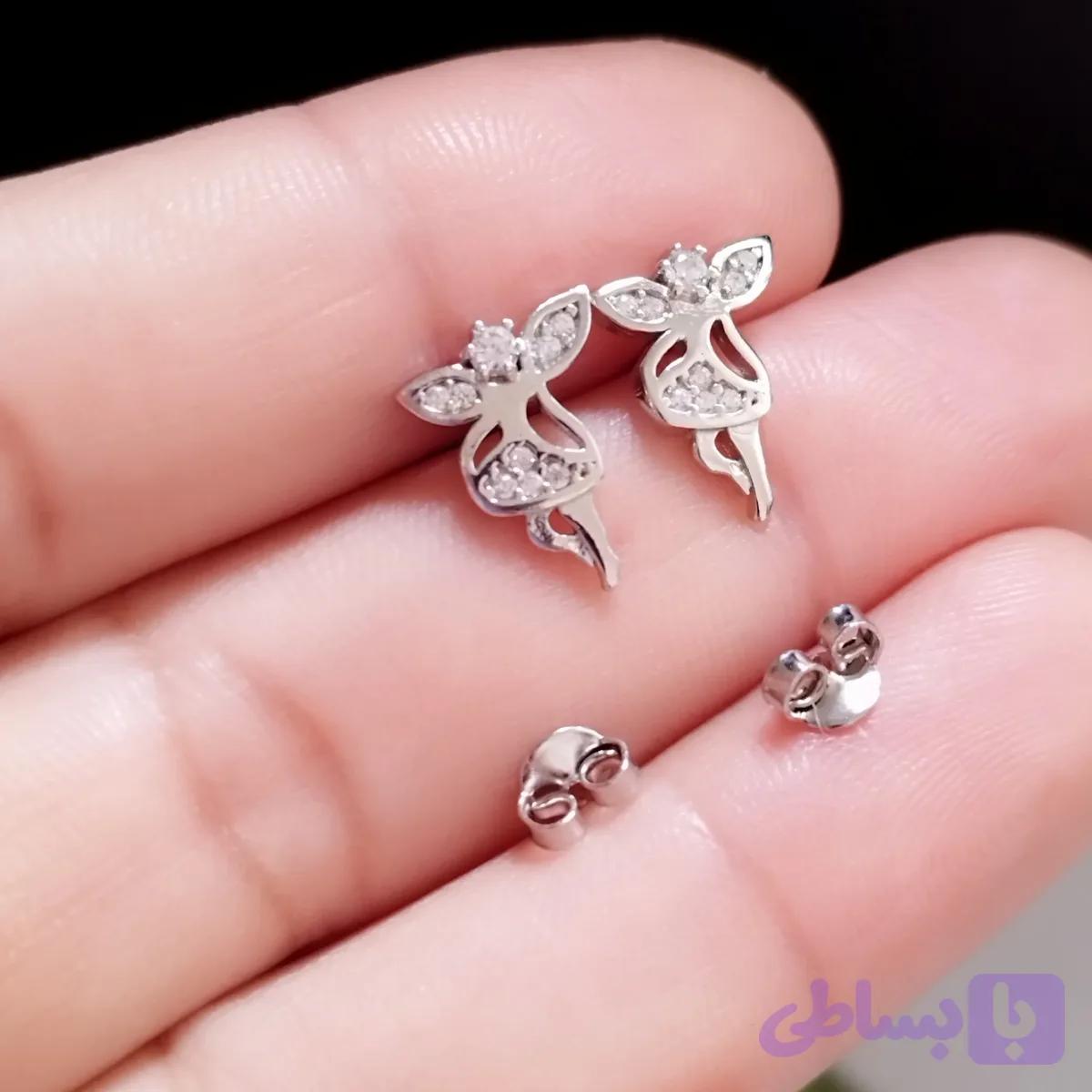 گوشواره نقره زنانه میخی طرح فرشته عیار 925 BSJ silver