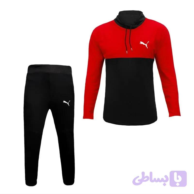 ست تیشرت آستین بلند مردانه طرح پوما مدل F0143 یقه ایستاده جودون قرمز-مشکی سایز L XL XXL