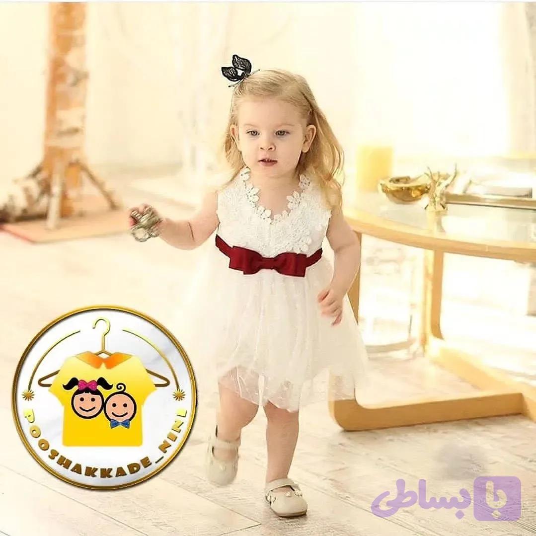 سارافون مجلسی دخترانه گیپور آستردار سایز 9 ماه تا 5 سال