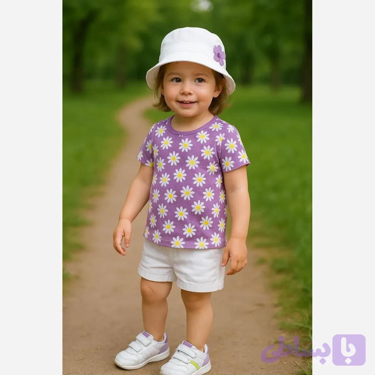 کراپ دخترانه نخ و پنبه طرح بابونه مناسب 2 تا 12 سال سایز 40 تا 60