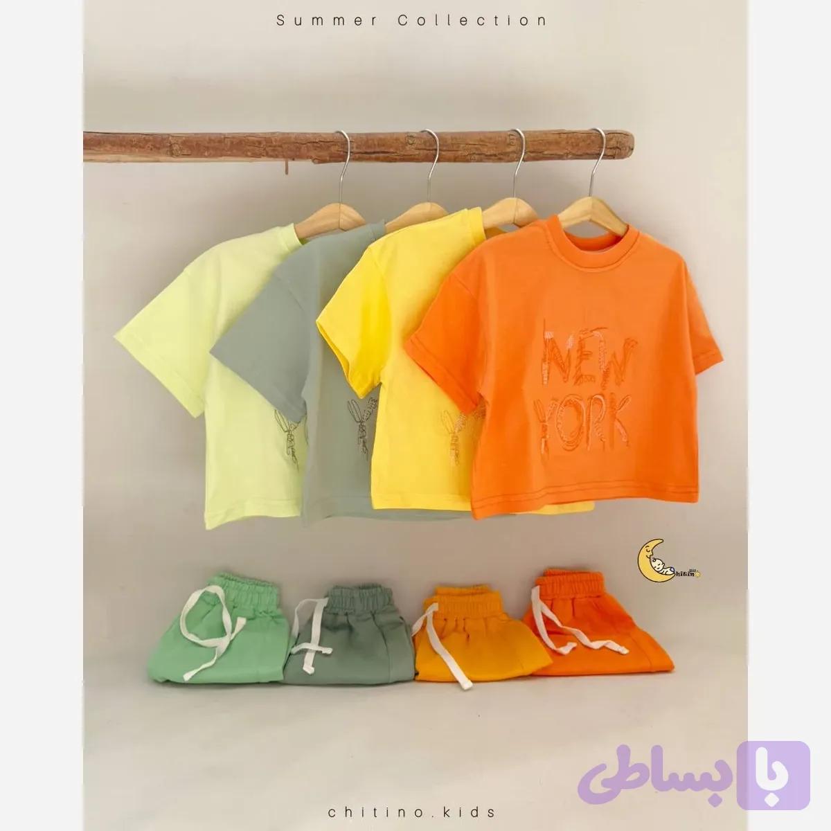 ست تیشرت گلدوزی و شلوارک نخ پنبه بچگانه مناسب 1 تا 7 سال