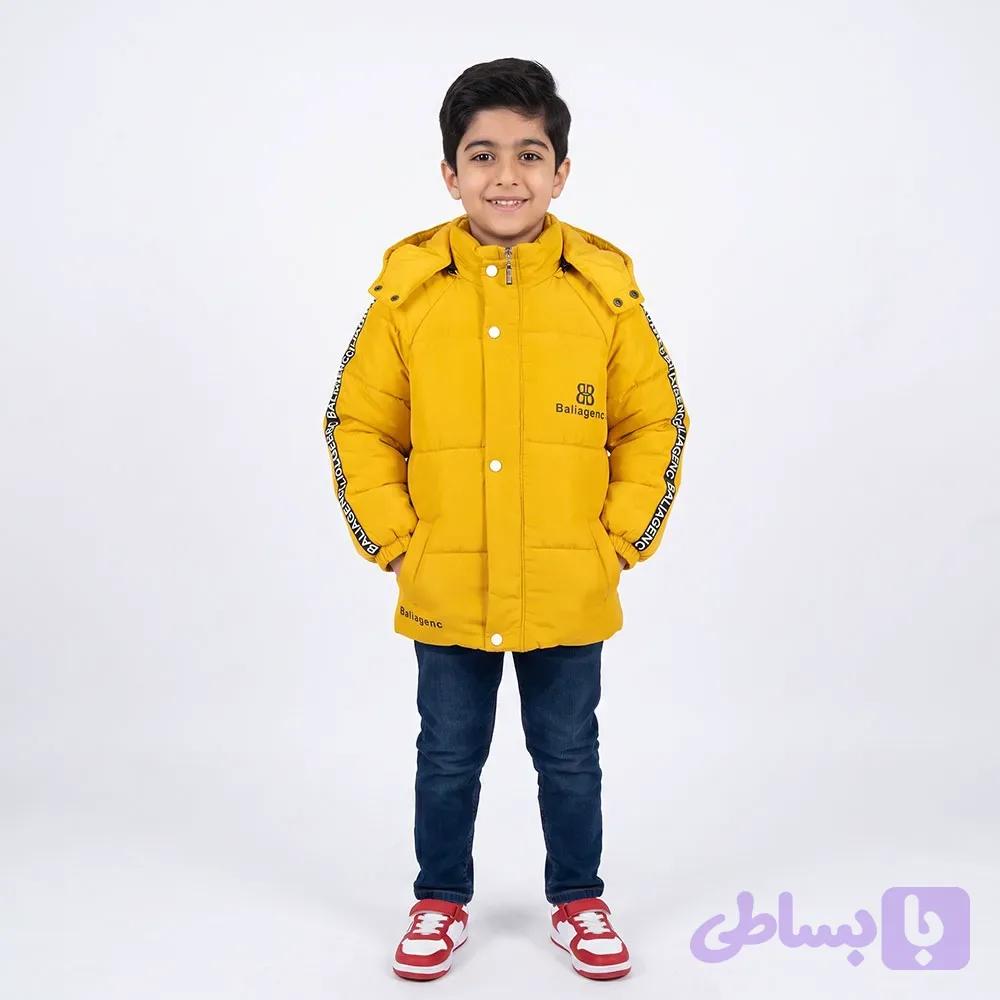 کاپشن پسرانه شمعی خزدار مدل بالینسیاگا رنگ زرد