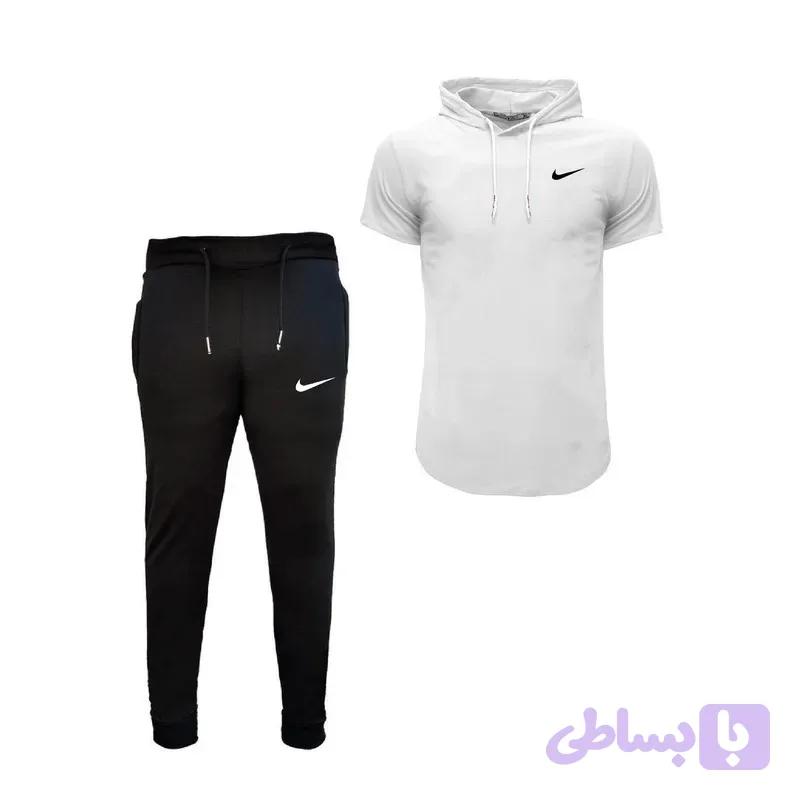 ست تی شرت و شلوار مردانه مدل nie پنبه یکرو نخ آستین کوتاه کلاه دار