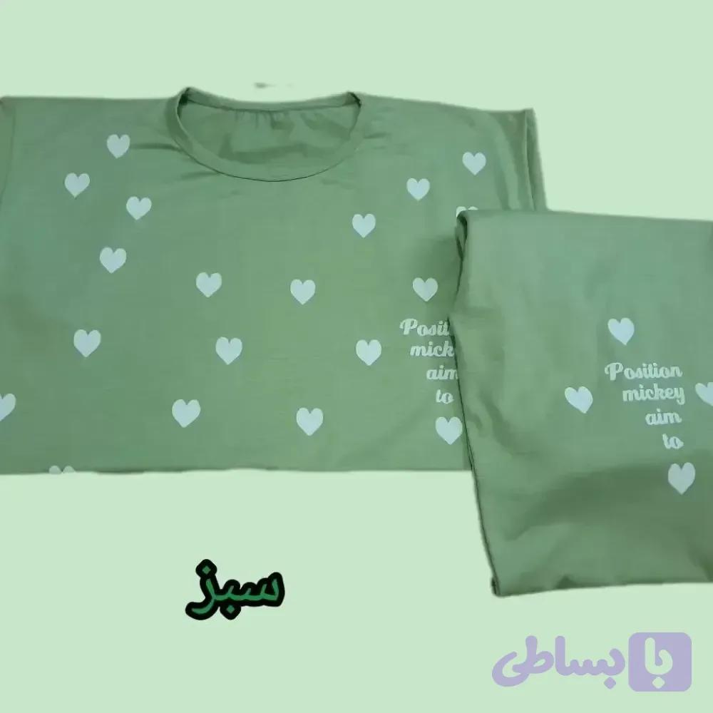 ست تیشرت و شلوار زنانه راحتی طرح قلب نخ ویسکوز سایز 38 تا 48