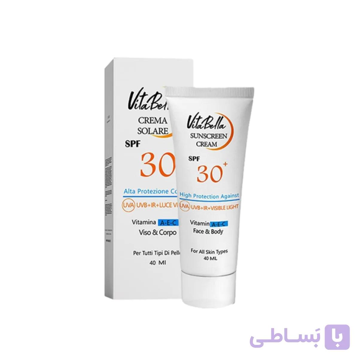 کرم ضدآفتاب spf30 بی رنگ حجم ۴۰ml ویتابلا