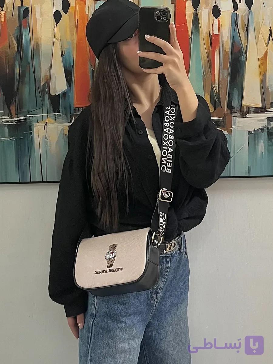 کیف تدی رنگ کرم مشکی