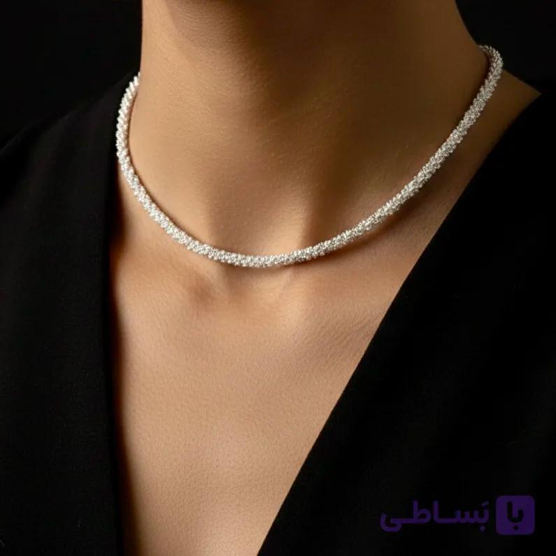 گردنبند خاویاری آبکاری نقره