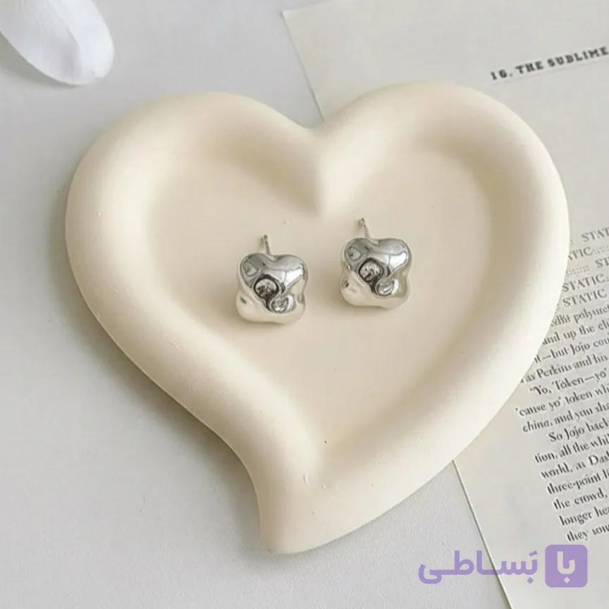گوشواره مربع پُفی آبکاری نقره