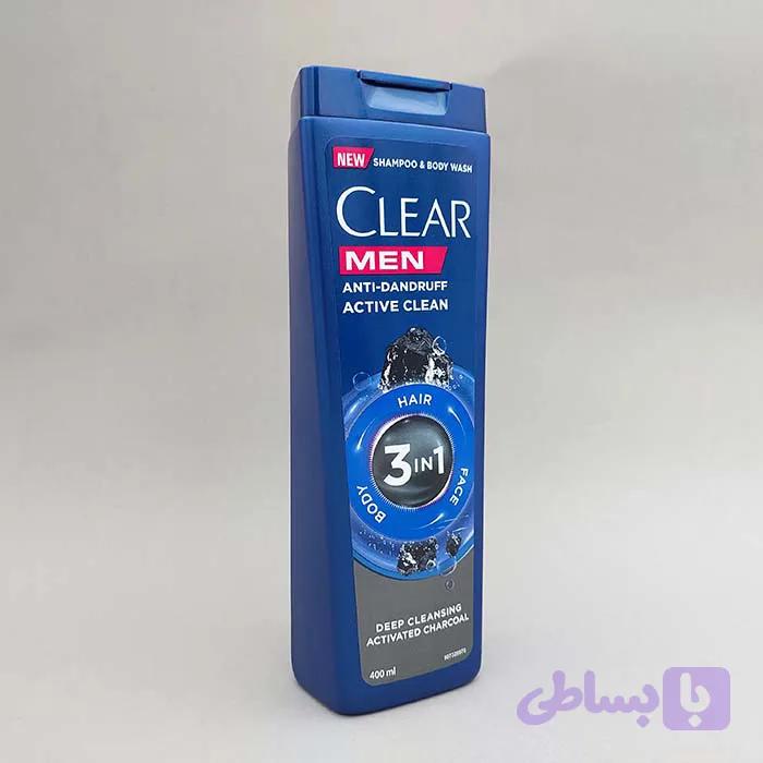 شامپو ضد شوره کلییر CLEAR ویژه آقایان حاوی ذغال فعال با عملکرد 3 گانه مناسب انواع مو 400 میل 93057