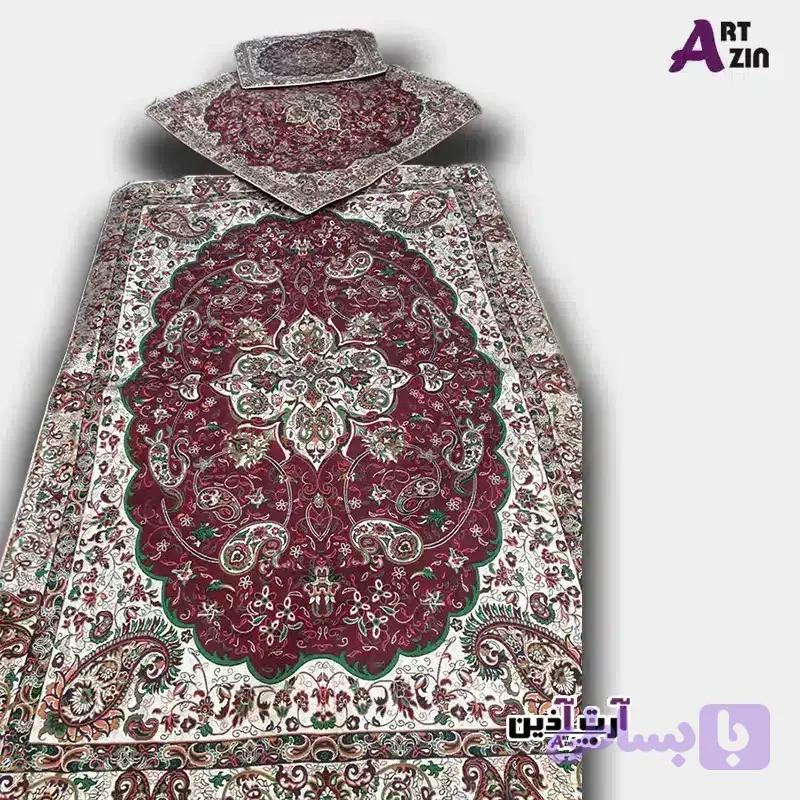 سجاده و جانماز ترمه سه تکه یزد طرح شاه عباسی | قرمز کد: 1666 — تصویر 1